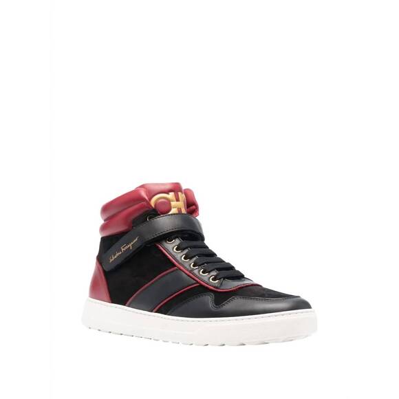 NEW SALVATORE FERRAGAMO men\'s gancini high-top sneakers in red